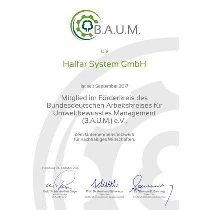 Member of the Sustainable Business Network since 2017 Since September 2017, Halfar has been a member of the Sustainable Business Network