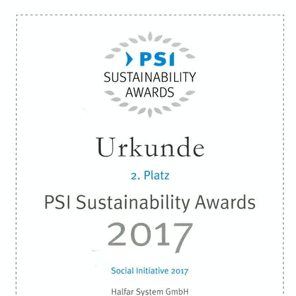 Halfar took second place in the PSI Sustainability Awards in the "Social Initiative" category in 2017