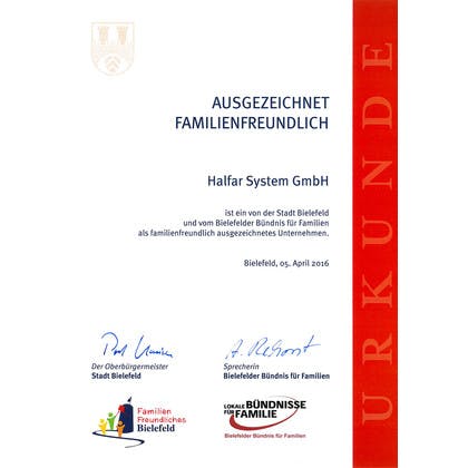 Halfar is one of the most family-friendly companies in the Bielefeld area
