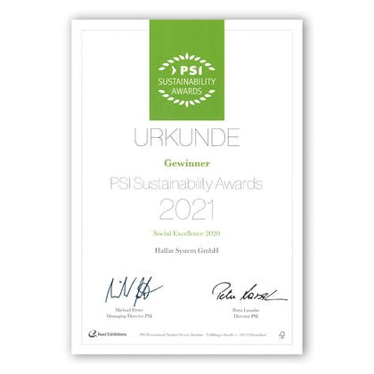 2021 Halfar won the Social Excellence at the PSI Sustainability Awards