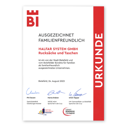 Family-friendly company 2023 Halfar recertified as a family-friendly company in 2023