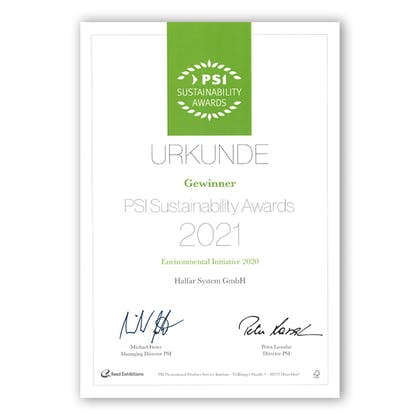 2021 Halfar won the Environmental Initiative at the PSI Sustainability Awards