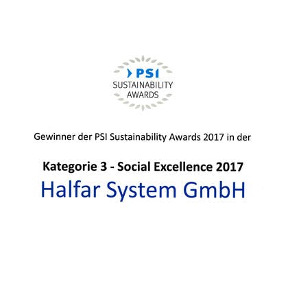 Halfar won the 2017 PSI Sustainability Award in the "Social Excellence" category.